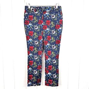 Carolina Belle Montreal Floral Pants Women's Size 4 Navy Red